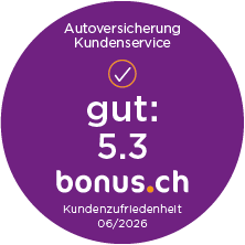 bonus.ch Badge zum Kundenservice Autoversicherung mit Bewertung 5.3.