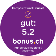 bonus.ch Badge Haftpflicht und Hausrat mit Bewertung 5.2.