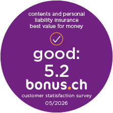 bonus.ch Badge for value for money Liability and household contents with a rating of 5.2.